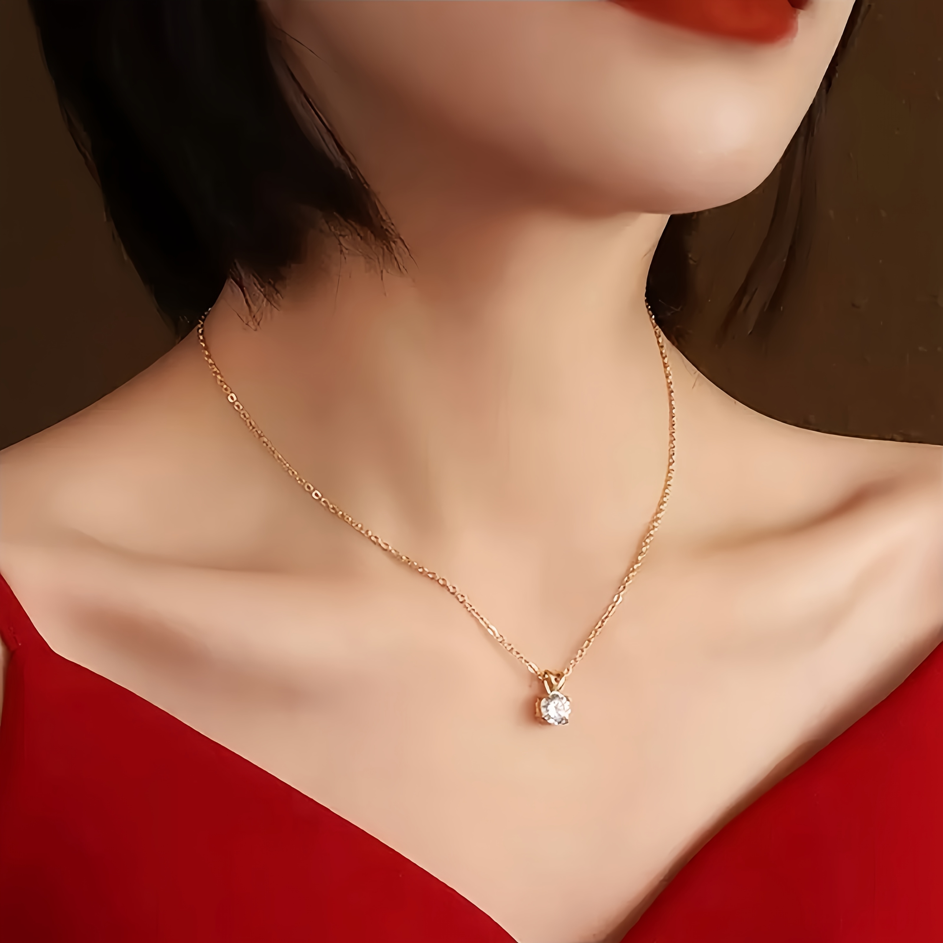 Women's 18K Plated Thin Chain Round Cubic Pendant Necklace